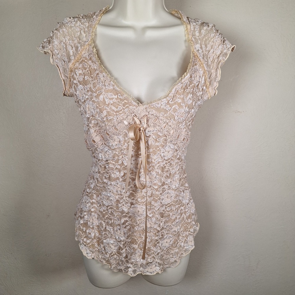 Ann Ferriday Romantic Babydoll Top Coquette Fairy Lace Overlay Rose Mesh Large